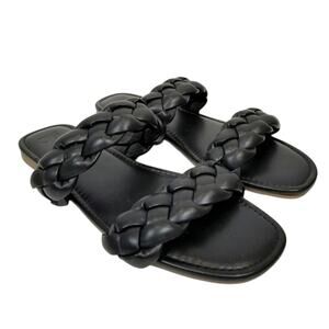 JF J.Ferrar Women's Ari Black Braided Double Two Strap Sandals Slides Size 11